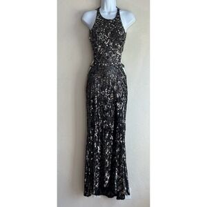 Cassandra Stone Mac Duggal Beaded Sequin Gown 6 Dramatic Formal Prom Thigh Slit